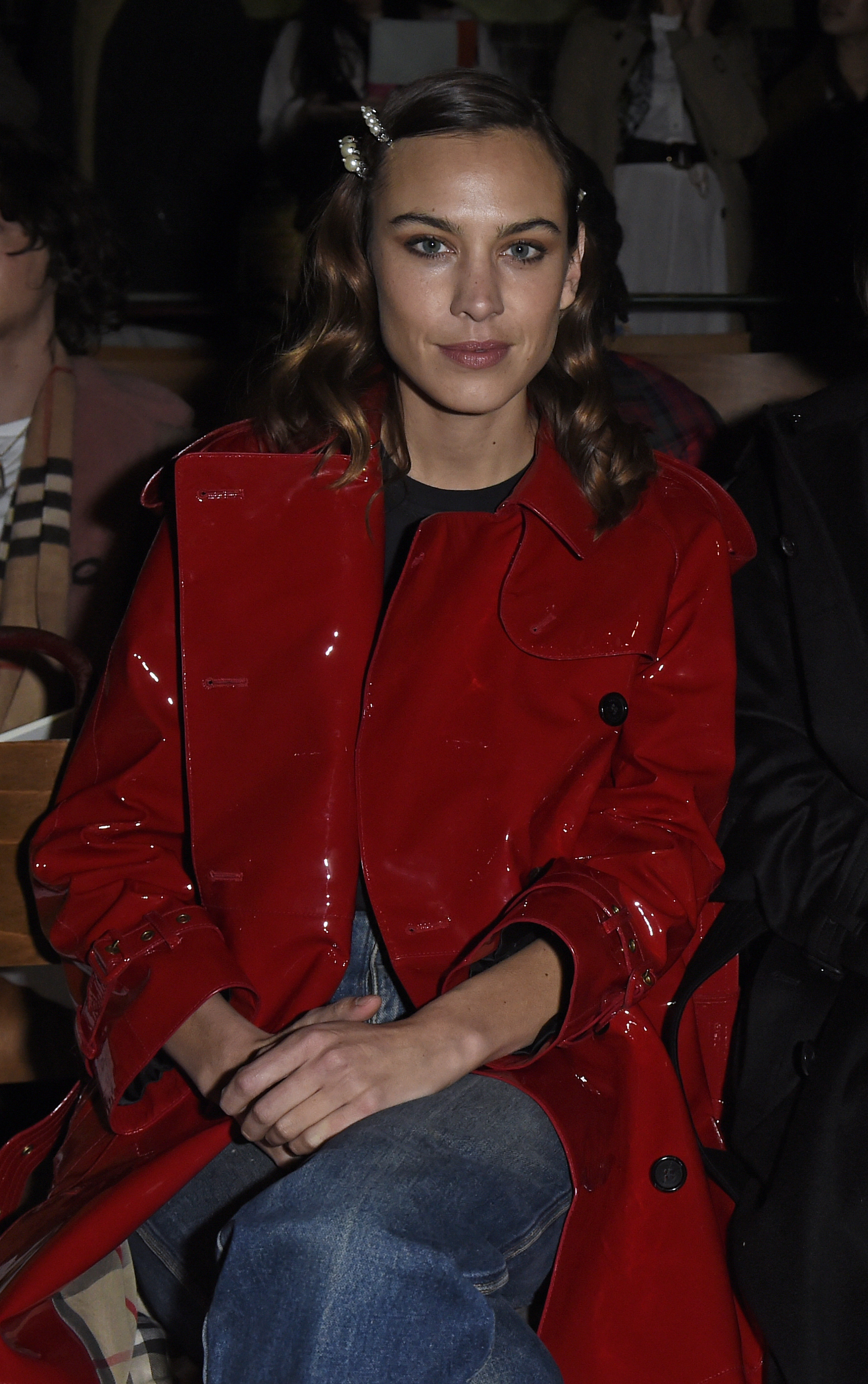 LONDON, ENGLAND - FEBRUARY 17:  Alexa Chung wearing Burberry at the Burberry February 2018 show during London Fashion Week at Dimco Buildings on February 17, 2018 in London, England.   Pic Credit: Dave Benett